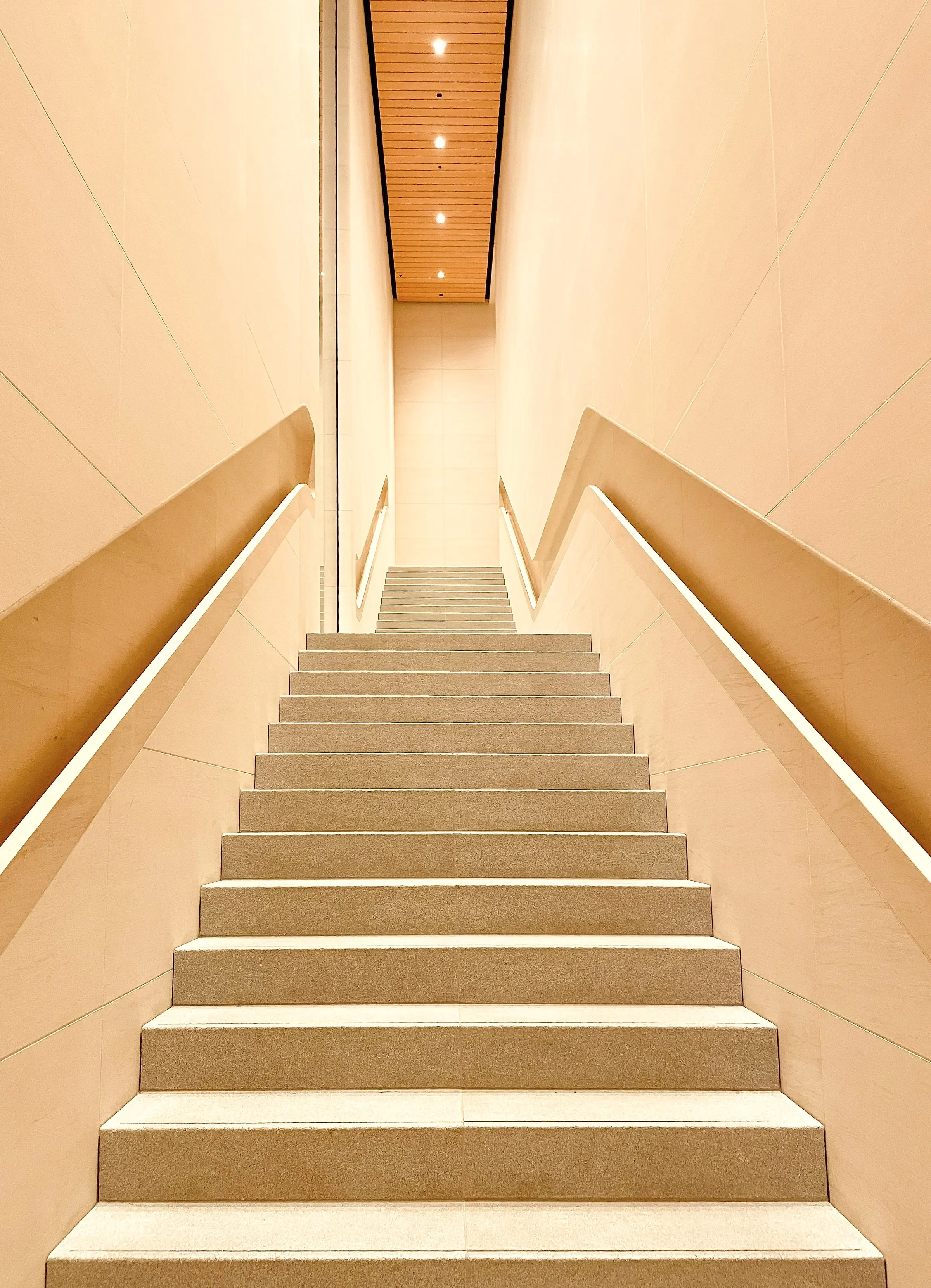 Tramo de escalera con iluminación integrada en el pasamanos